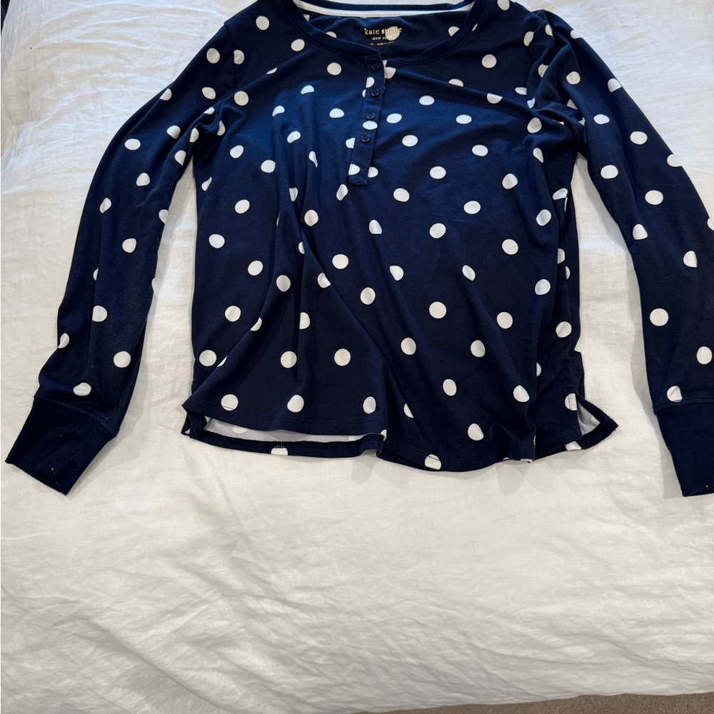 Kate Spade Navy and White Polka Dot Blouse